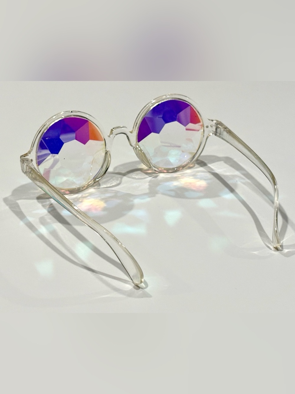 Party City Clear Frame Kaleidoscope Sunglasses with Purple & Pink Prism Lenses